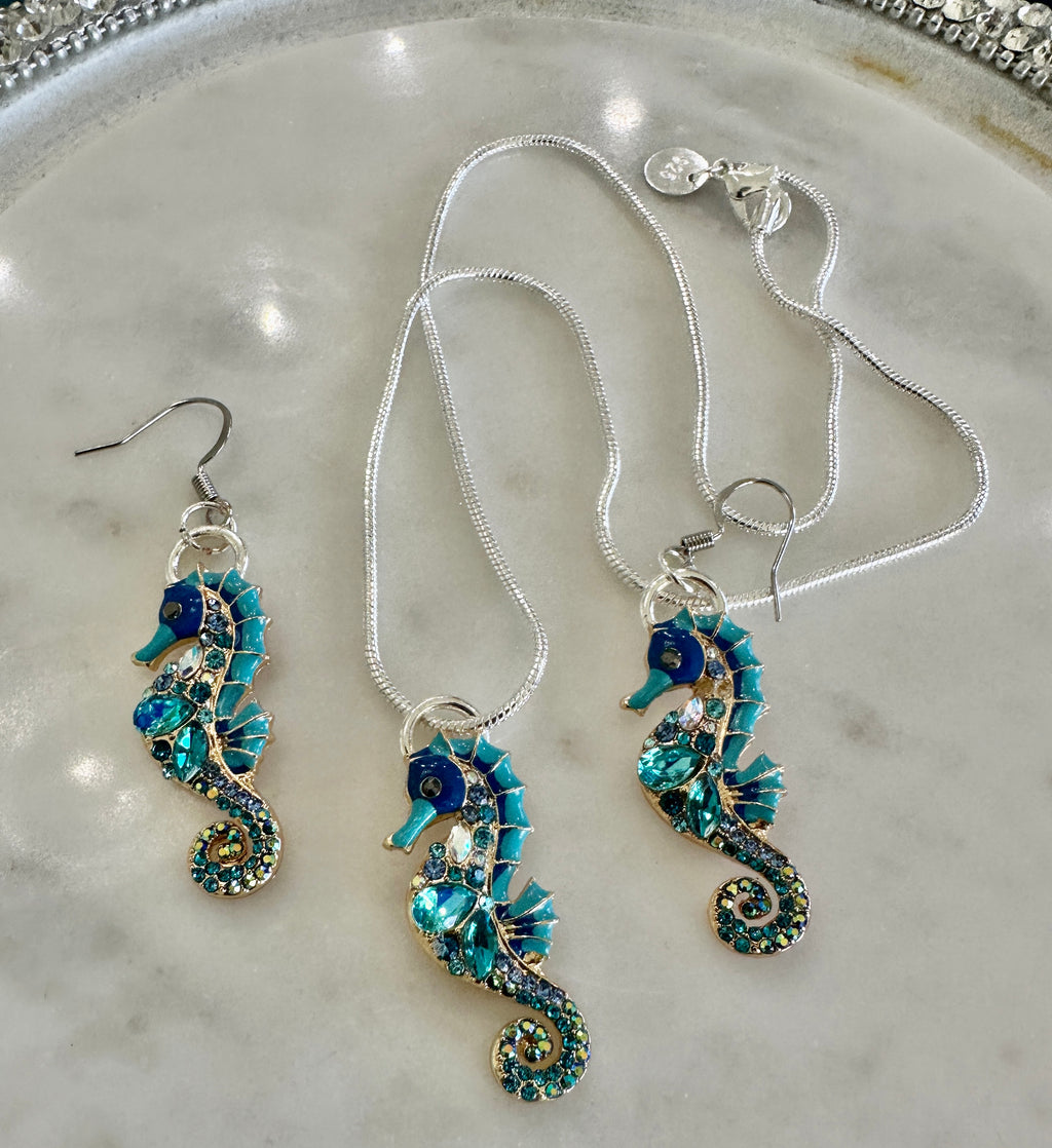Seahorse Pendent Necklace & Seahorse Earring Set
