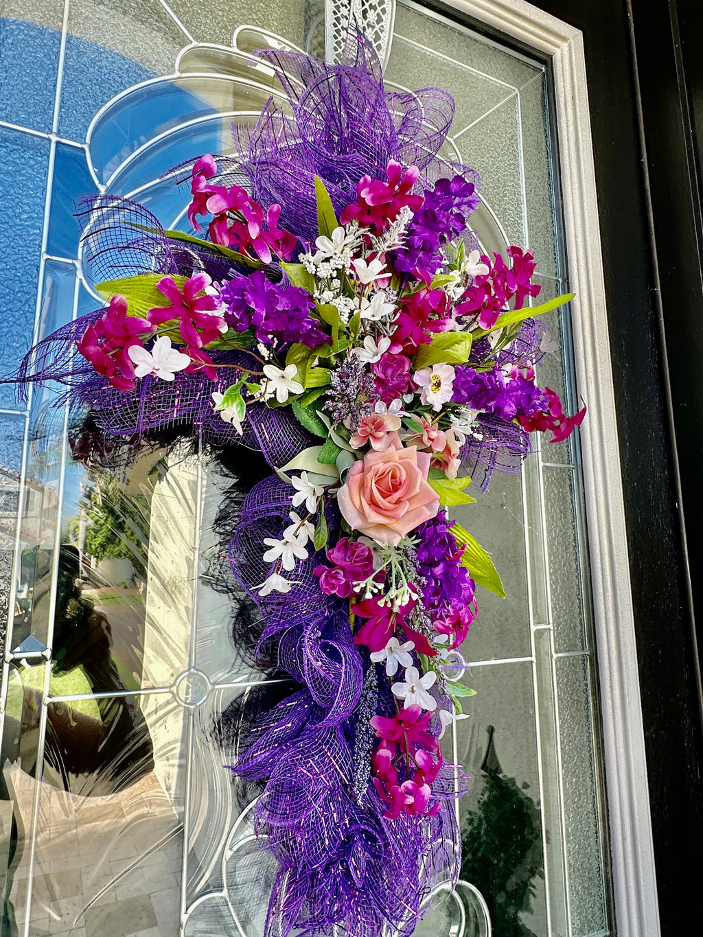 Deep Purple Floral Cross Wreath