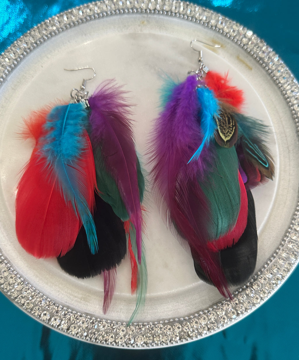 Multi-Colored Feather Earrings