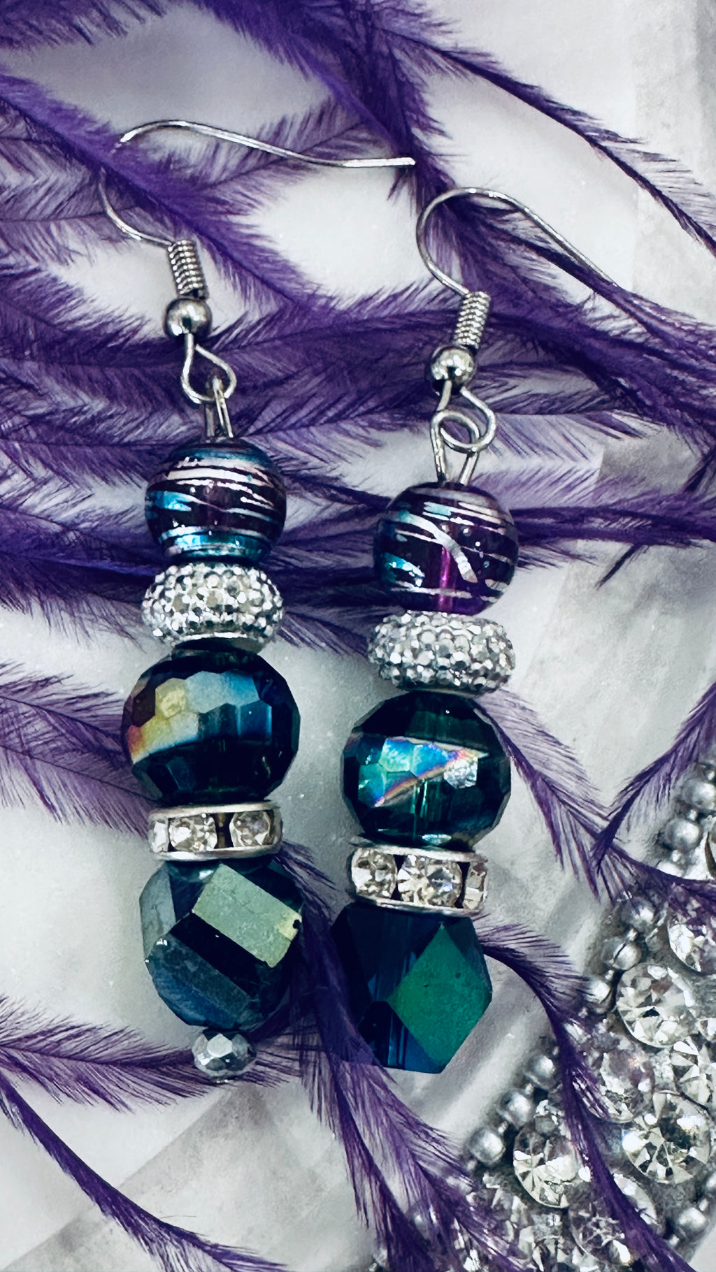 Hand Beaded Northern Lights/ Mermaid Bracelet & Earrings