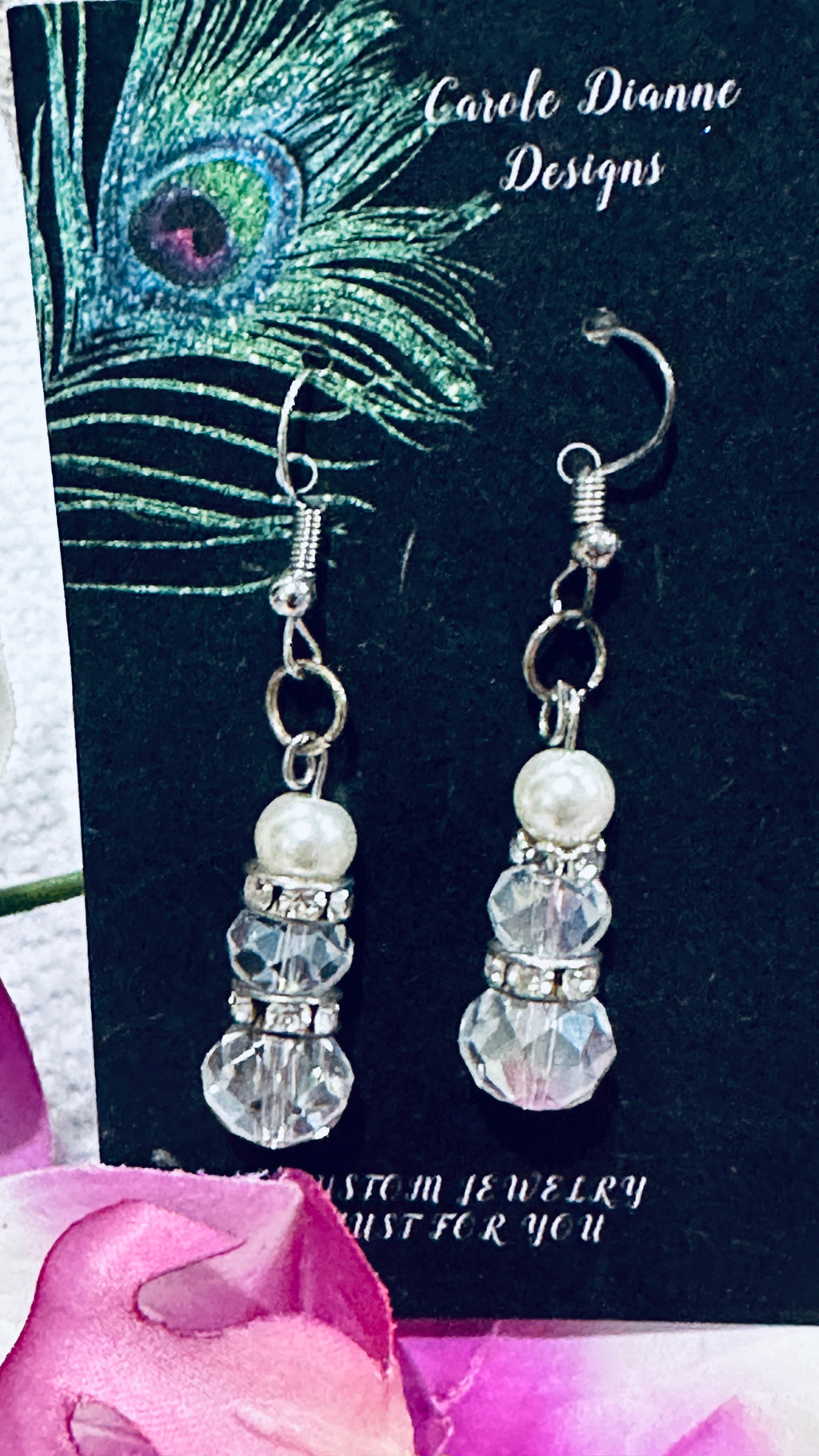 Clear Crystal Wire Wrapped Stone Pendent w/ Matching Beaded Earrings