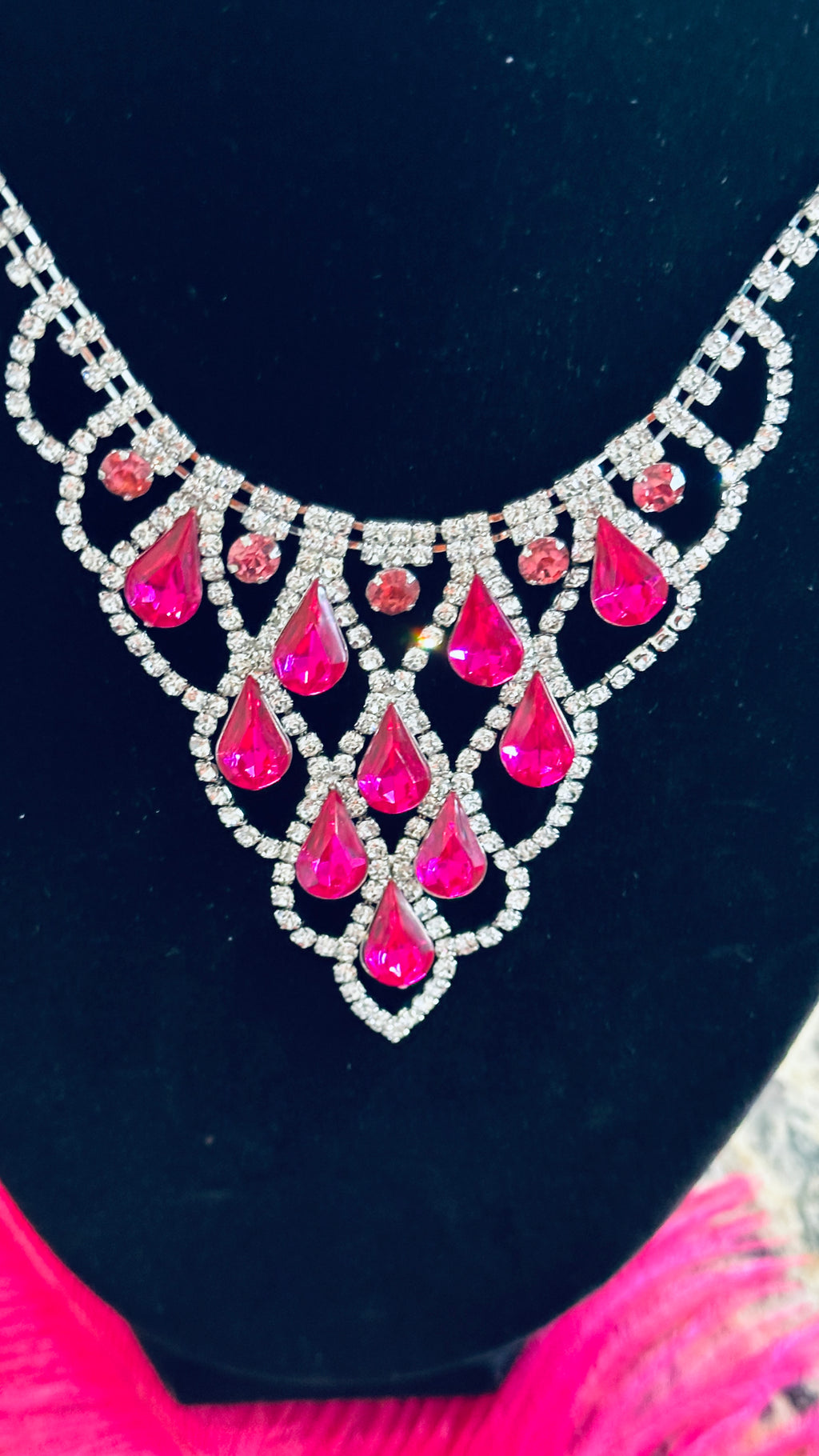 Hot Pink Rhinestone Bib Necklace