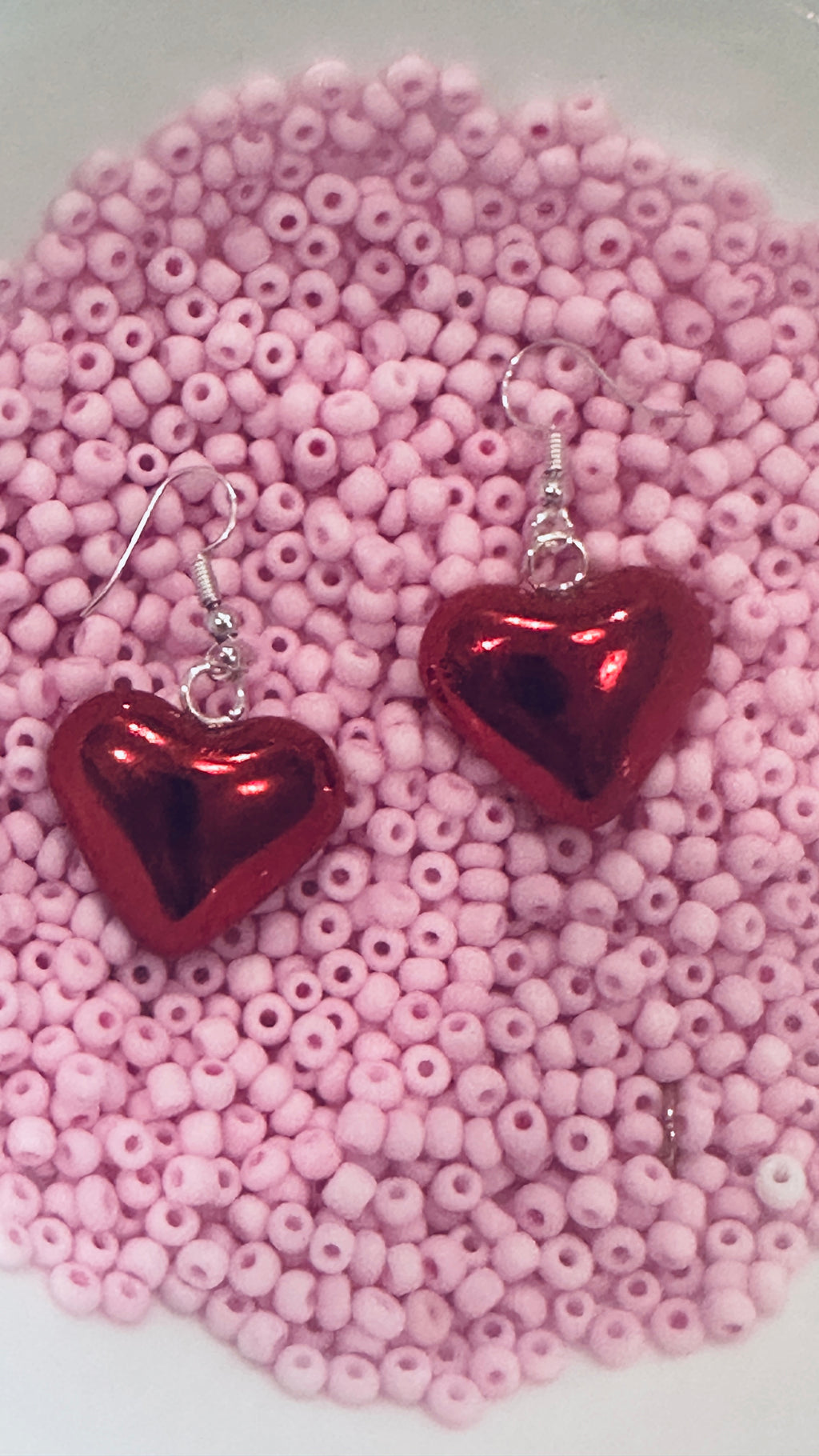 Shiny Red Heart Earrings on Hypoallergenic Silver Wires