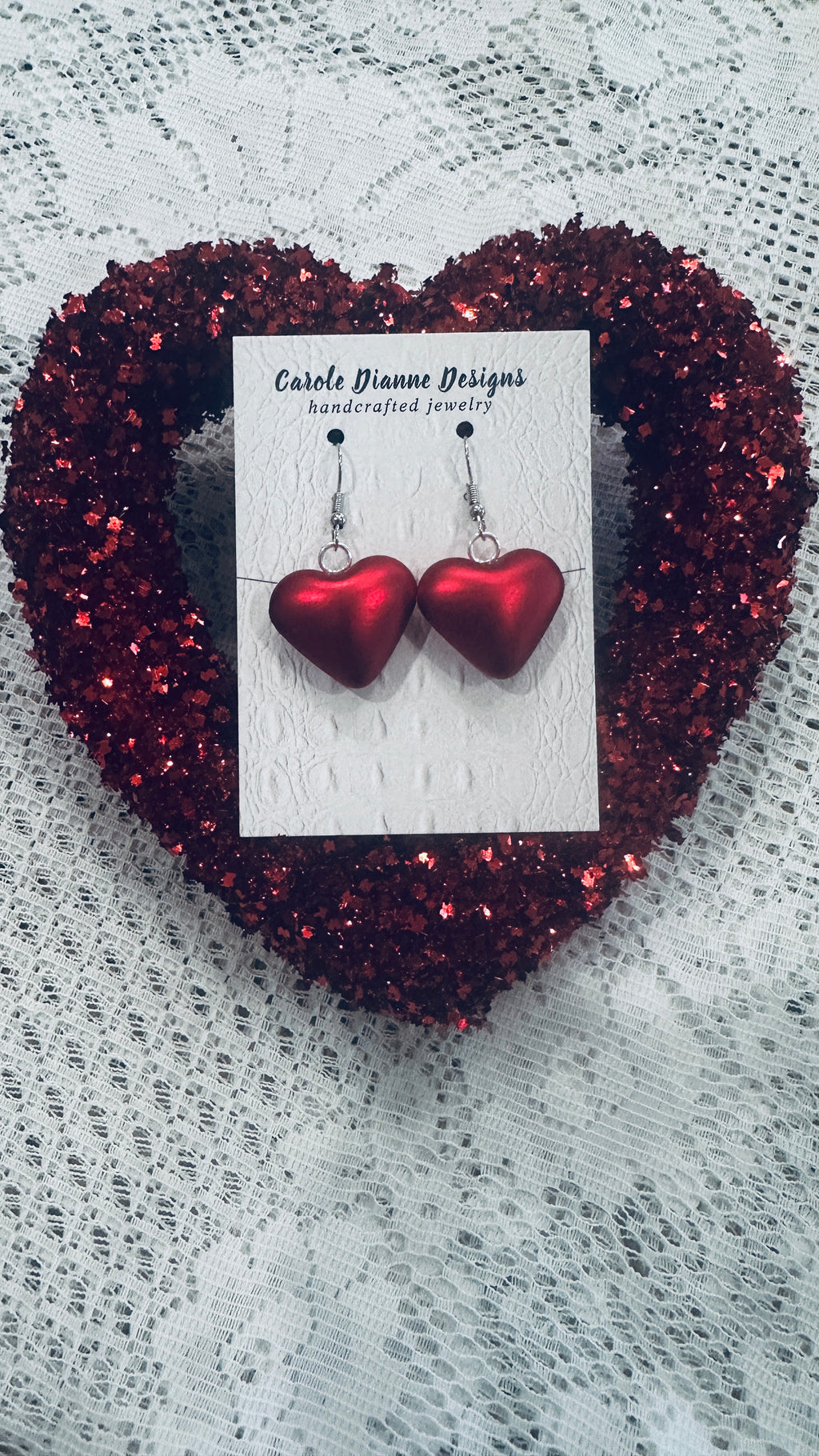 Muted Red Heart Earrings w/ Silver Hypoallergenic Wires