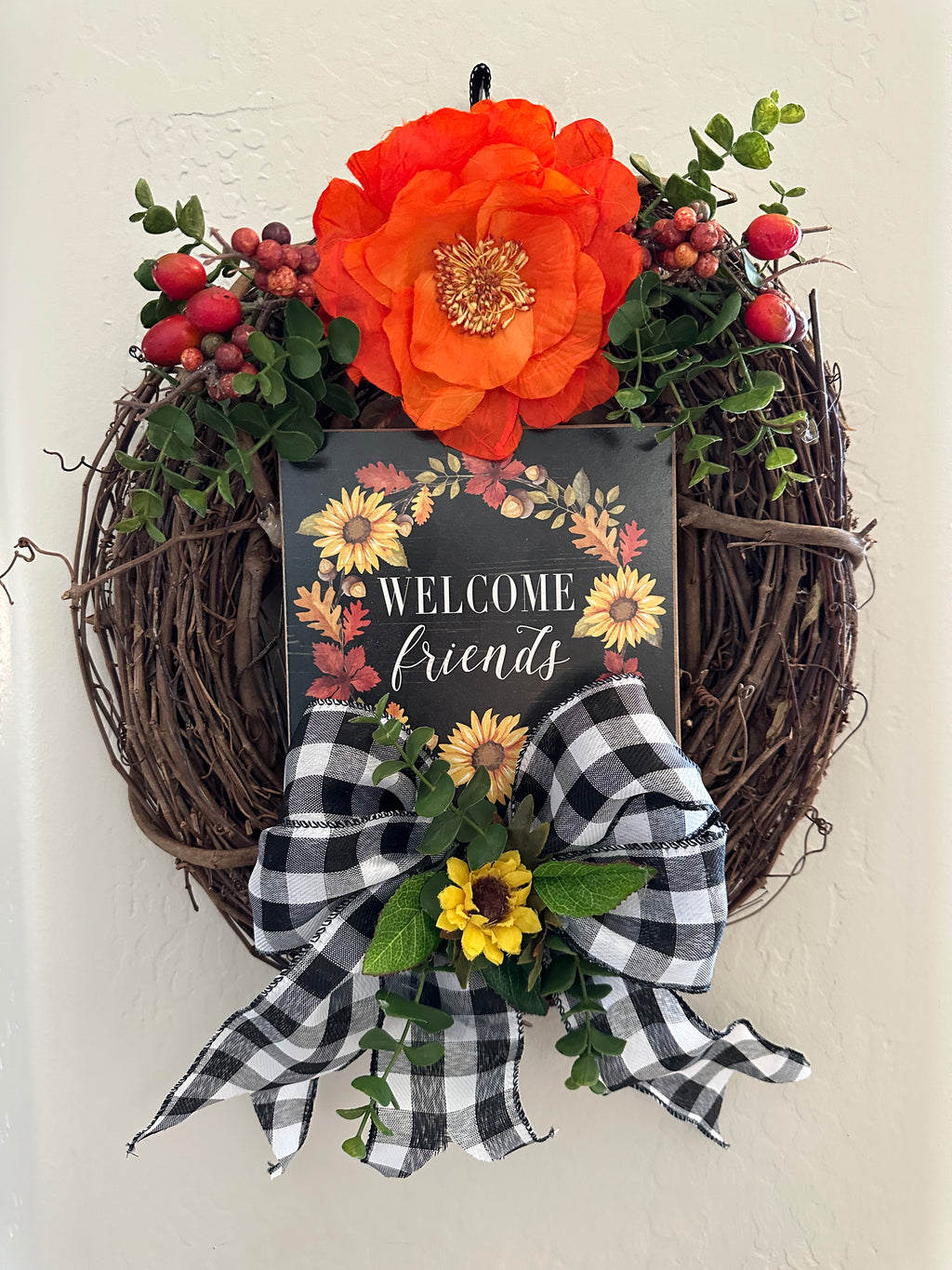 Welcome Friends Grapevine Wreath