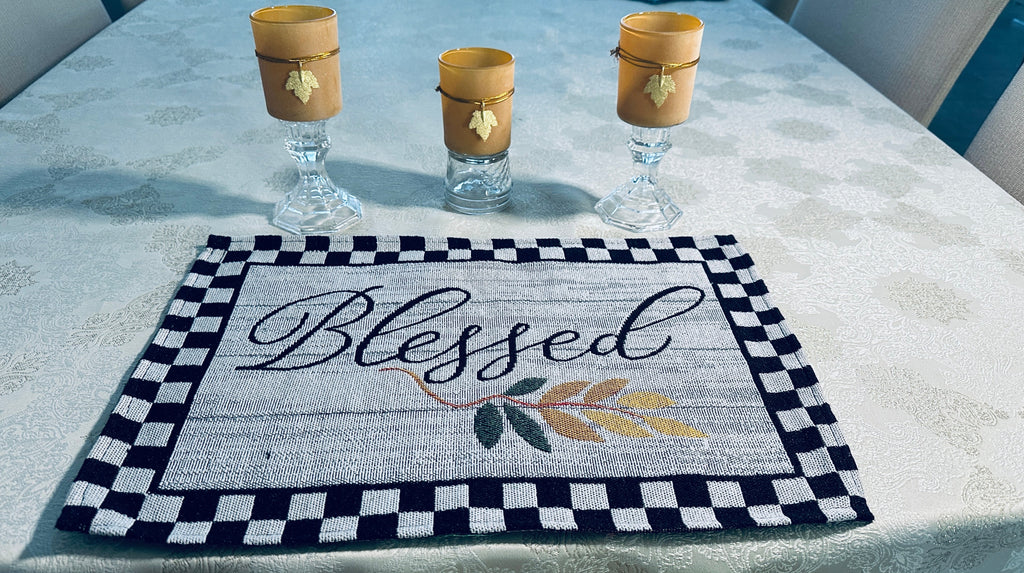 Buffalo Plaid "Blessed" Placemat Set w/ Matching Kitchen Towel