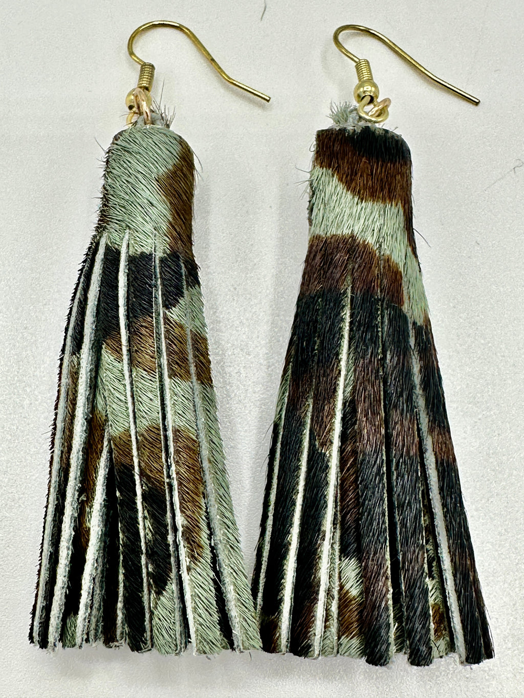 Army Colored Leather Fringe Earrings