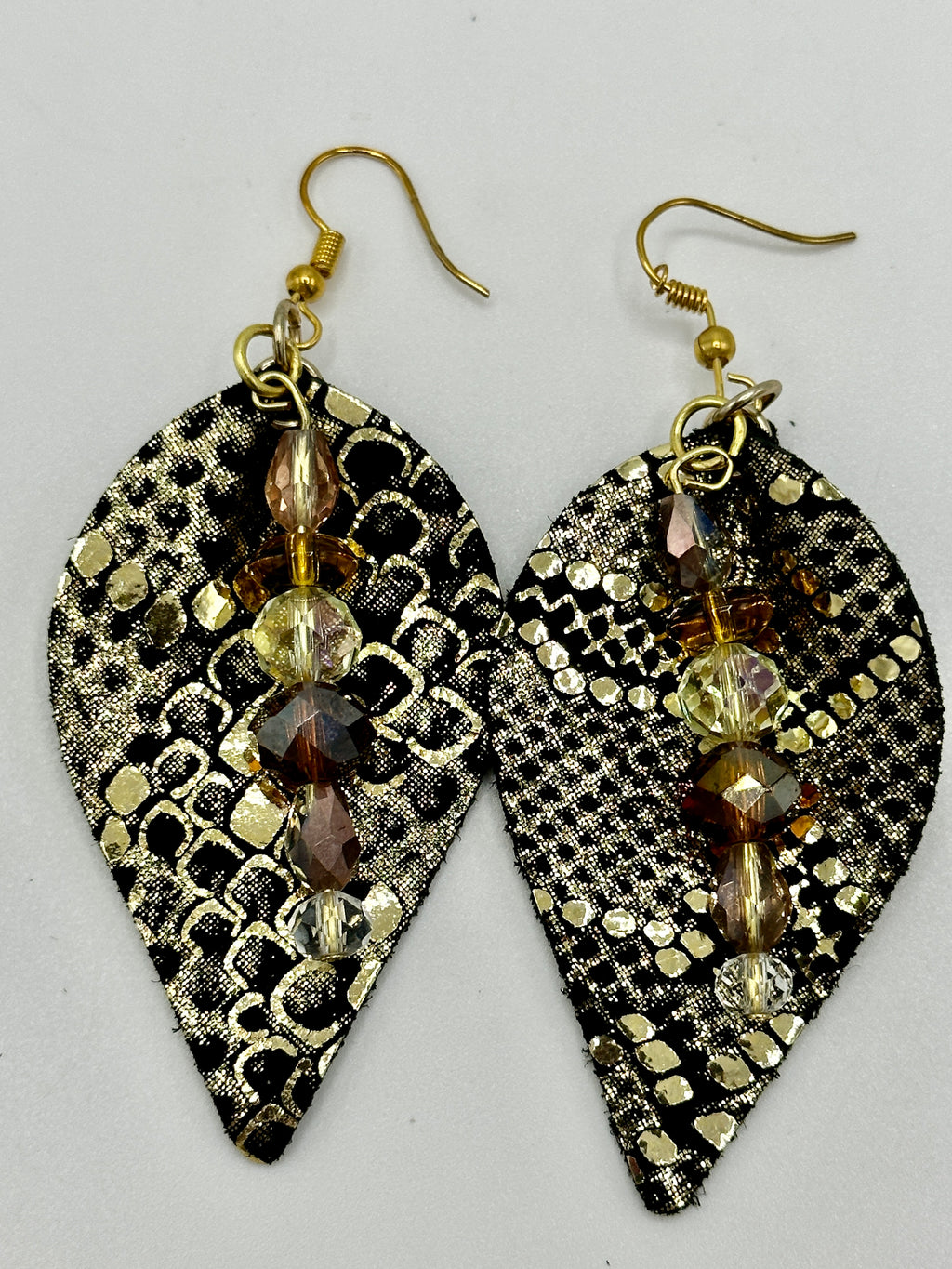 Black & Gold Leather Snake Skin Earrings