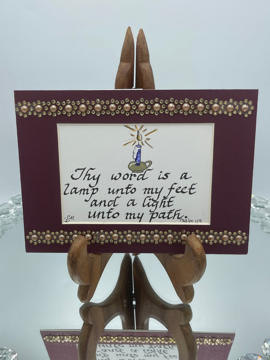 Maroon Jeweled Calligraphy Print:  "Thy Word..."