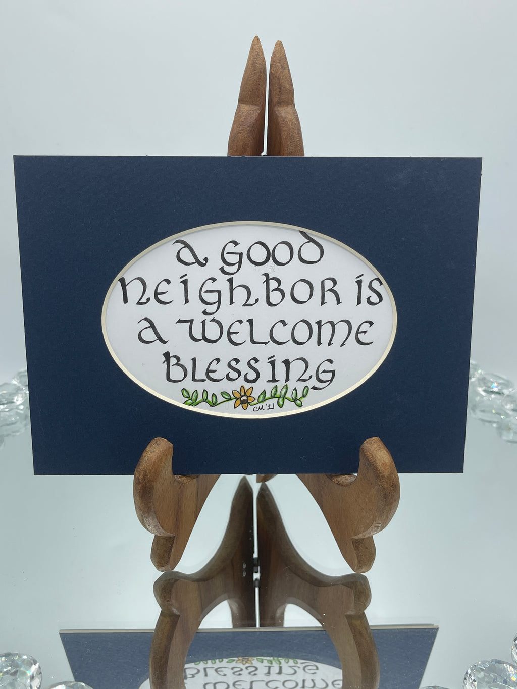 Navy Matted Calligraphy Print:  "A Good Neighbor"
