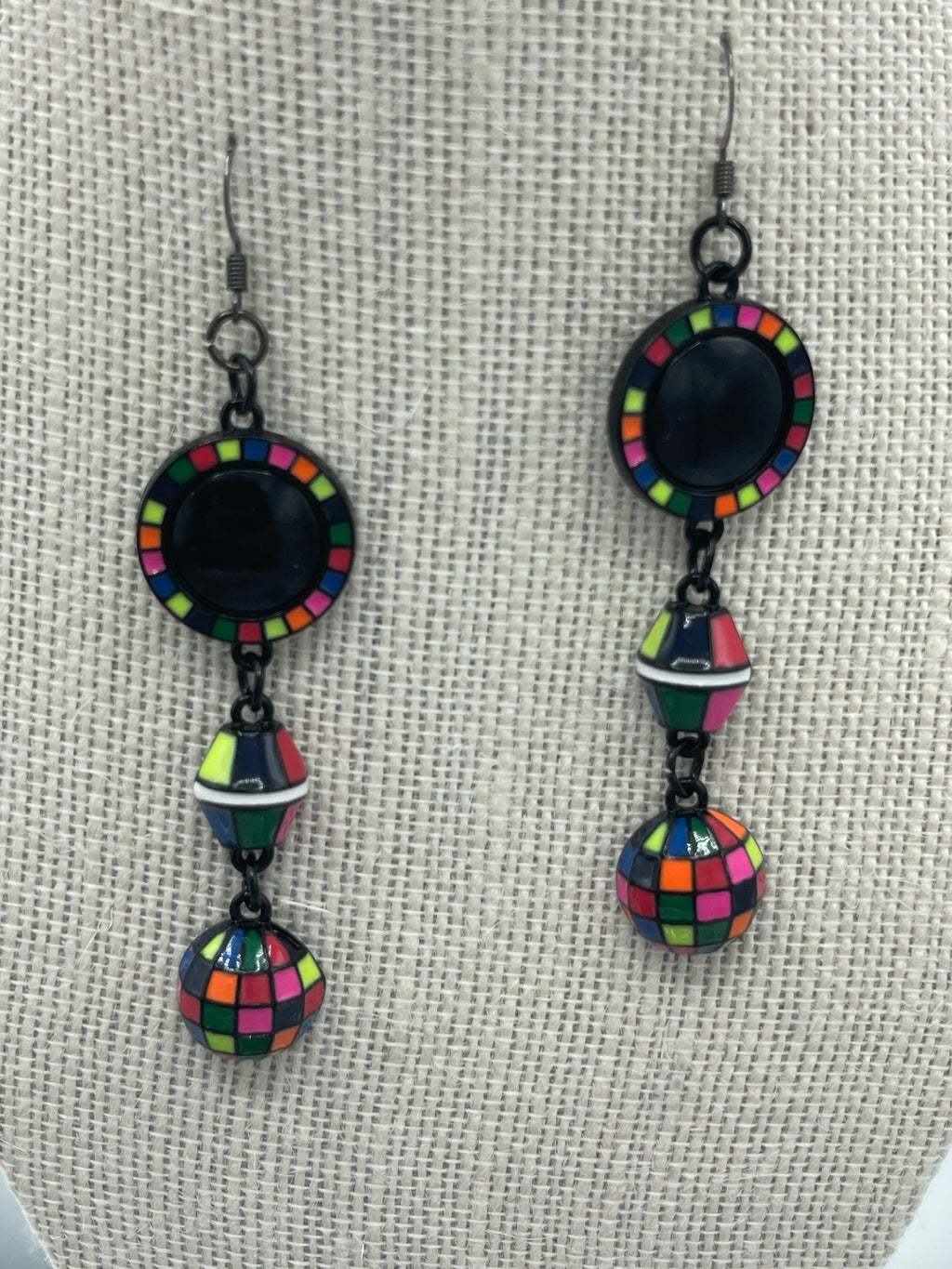 Black Multi-Colored Boho Dangly Earrings