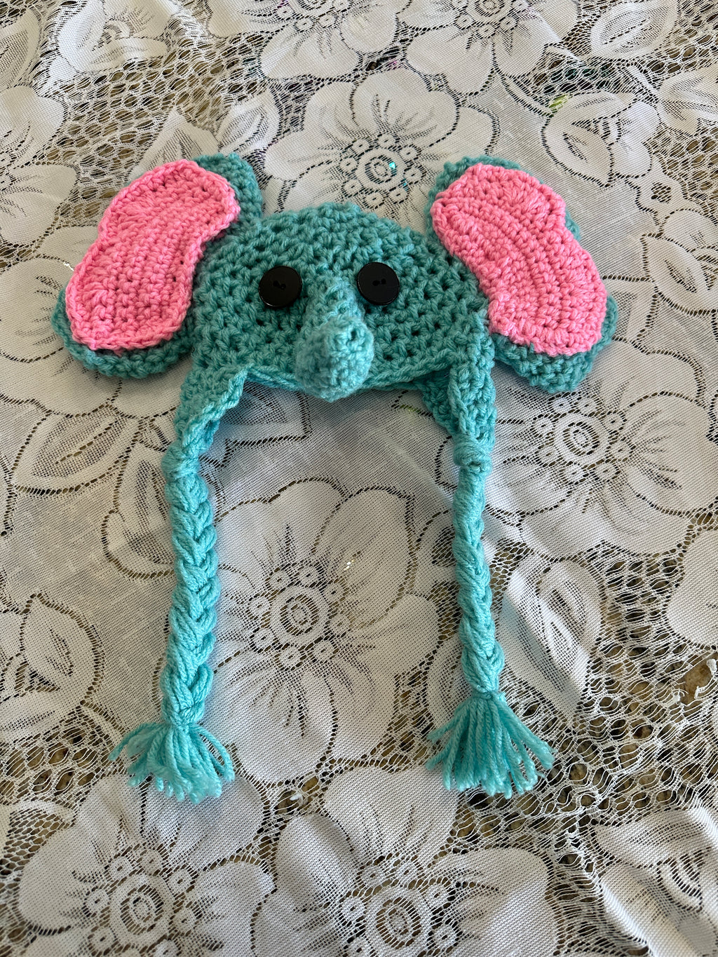 Adorable Hand Crocheted Blue Elephant Hat & Beanie