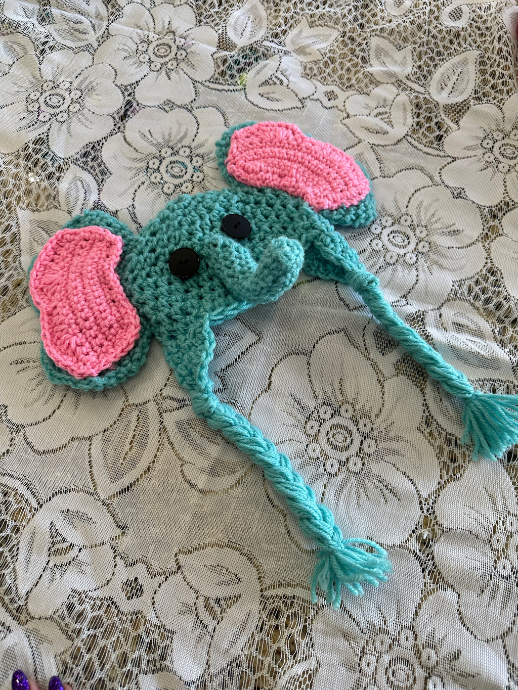 Adorable Hand Crocheted Blue Elephant Hat & Beanie