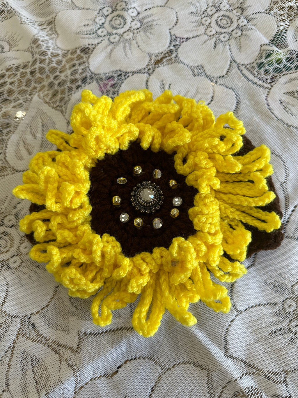 Sunflower Hand Crocheted Beanie