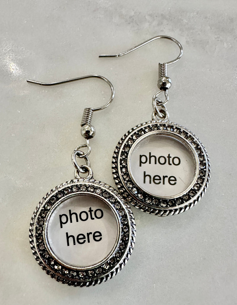 Circular Rhinestone Photo Earrings