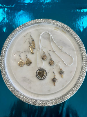 1 Corinthians 13:13 Silver & Gold Pendent & a Choice of 4 Earring Selections