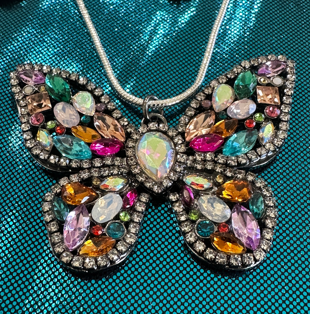 Rhinestone Butterfly Pendent Necklace & Three Earring Selections (Clearance)