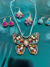 Rhinestone Butterfly Pendent Necklace & Three Earring Selections (Clearance)