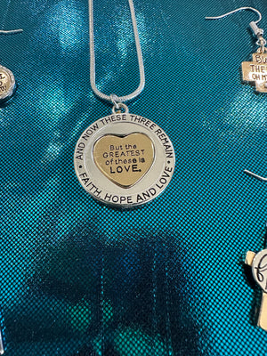 1 Corinthians 13:13 Silver & Gold Pendent & a Choice of 4 Earring Selections