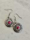 Silver Concho Pendent w/ Turquoise, Orange & Red & Silver Concho Earrings