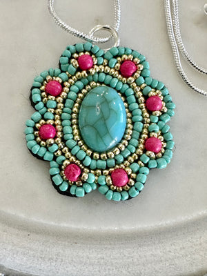 Beaded Medallion Pendent Necklace & Two Daisy Earring Choices