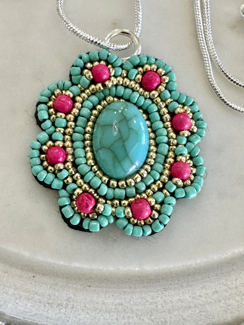 Beaded Medallion Pendent Necklace & Two Daisy Earring Choices