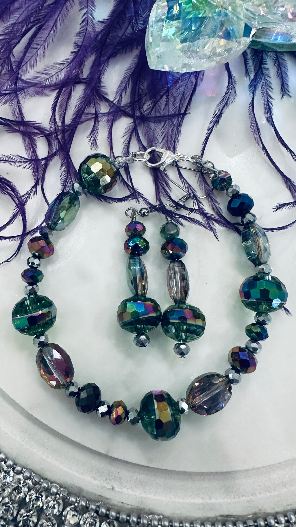 Northern Lights/Mermaid Hand Beaded Bracelet & Earrings (Clearance)