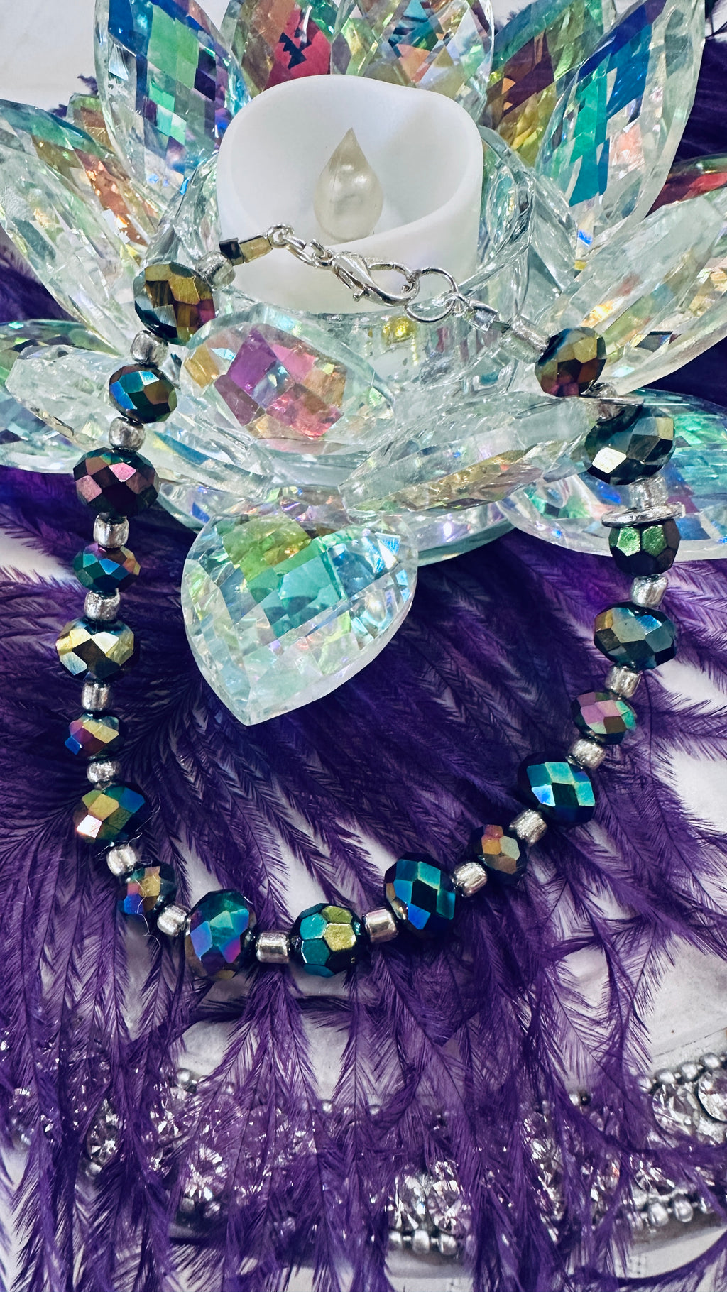 Northern Lights/Mermaid Hand Beaded Bracelet & Earrings (Clearance)