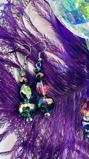 Northern Lights/Mermaid Hand Beaded Bracelet & Earrings (Clearance)