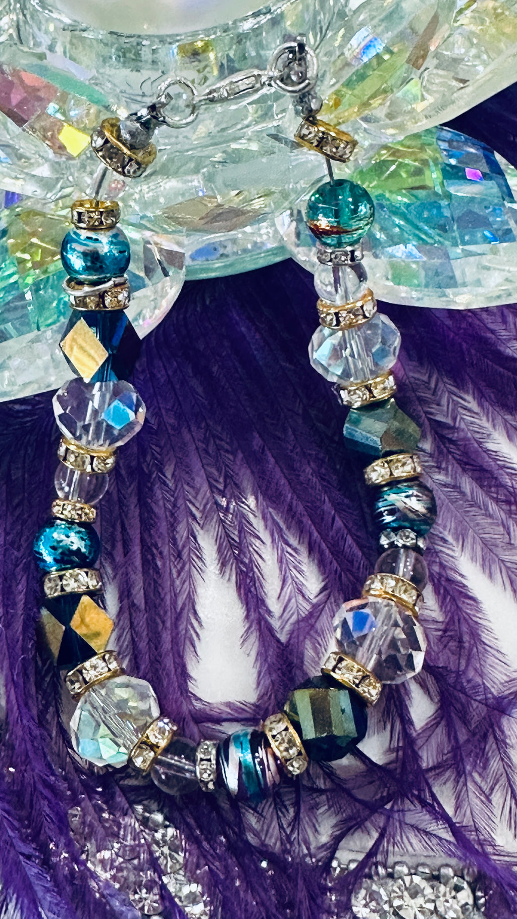 Hand Beaded Northern Lights/ Mermaid Bracelet & Earrings (Clearance)
