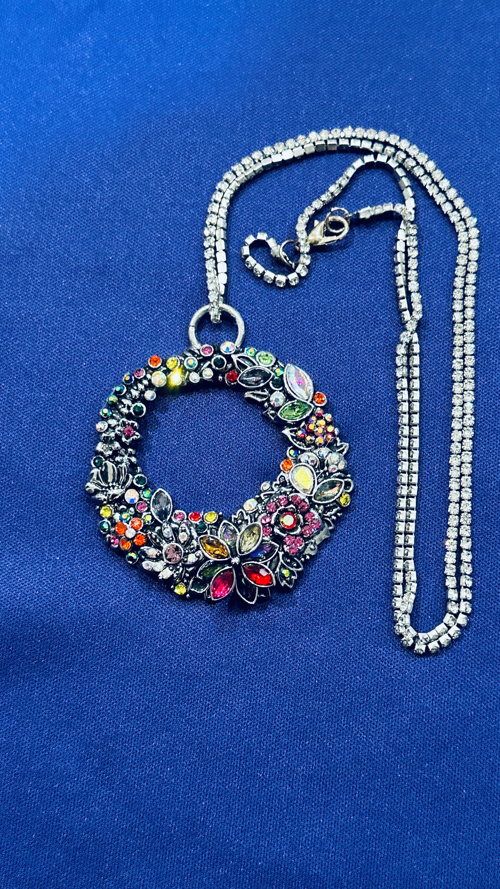 Multi-Colored Rhinestone Pendent w/ Matching Rhinestone Earrings (Clearance)