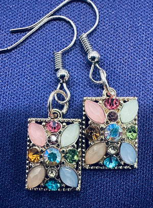Multi-Colored Rhinestone Pendent w/ Matching Rhinestone Earrings (Clearance)