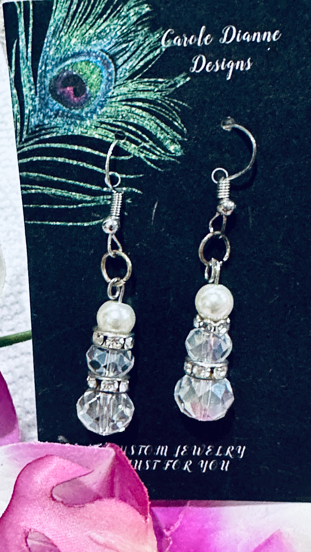 Clear Crystal Wire Wrapped Stone Pendent w/ Matching Beaded Earrings (Clearance)
