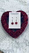 Silver & Red Rhinestone Locket Like Medallion Pendent Necklace w/ Dainty Red Rhinestone Heart Earrings