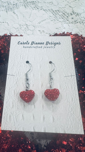 Silver & Red Rhinestone Locket Like Medallion Pendent Necklace w/ Dainty Red Rhinestone Heart Earrings
