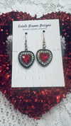 Antique Gold Medallion Red Rhinestone Earrings w/ Hypoallergenic Wires