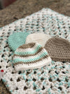 White, Mint Green & Beige Bernat Blanket Soft Afghan, Beanies & Bear Set