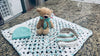 White, Mint Green & Beige Bernat Blanket Soft Afghan, Beanies & Bear Set