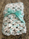 White, Mint Green & Beige Bernat Blanket Soft Afghan, Beanies & Bear Set