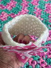 Two Tone Pink & Aqua Bernat Baby Soft Baby Afghan, Three Beanies & Gund Teddy Bear Set