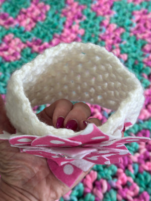Two Tone Pink & Aqua Bernat Baby Soft Baby Afghan, Three Beanies & Gund Teddy Bear Set