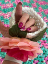 Two Tone Pink & Aqua Bernat Baby Soft Baby Afghan, Three Beanies & Gund Teddy Bear Set