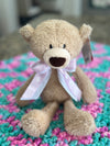 Two Tone Pink & Aqua Bernat Baby Soft Baby Afghan, Three Beanies & Gund Teddy Bear Set