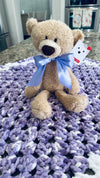 Lavender & White Bernat Baby Soft Yarn Afghan, Beanie, Headbands & Teddy Bear Set