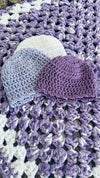 Lavender & White Bernat Baby Soft Yarn Afghan, Beanie, Headbands & Teddy Bear Set