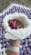 Lavender & White Bernat Baby Soft Yarn Afghan, Beanie, Headbands & Teddy Bear Set