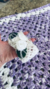 Lavender & White Bernat Baby Soft Yarn Afghan, Beanie, Headbands & Teddy Bear Set