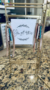 Gold Leather Slim Line Earrings w/ Beading & Gold Chain Faux Pearl Embellishment