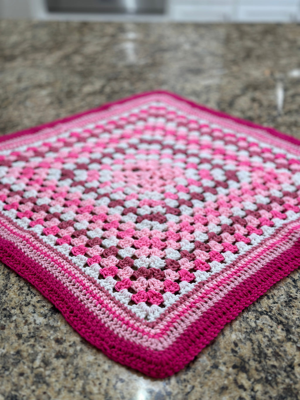 Pink & White Soft as a Cloud Hand Crocheted Baby Afghan, Three Coordinating Beanies, Four Baby Headbands & Cuddly Hund Teddy Bear