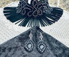 Black Leather Necklace w/ Rhinestone Trim and Faux Leather Fringe & Matching Leather Earrings